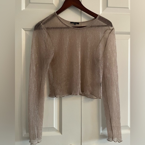 Blāshe Gold Festive Sparkly Sheer Long Sleeve Top - Picture 1 of 6